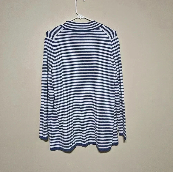 Talbots Cardigan Sweater Women's Size Xp Blue White Striped Lambswool Tight Knit - Picture 4 of 6
